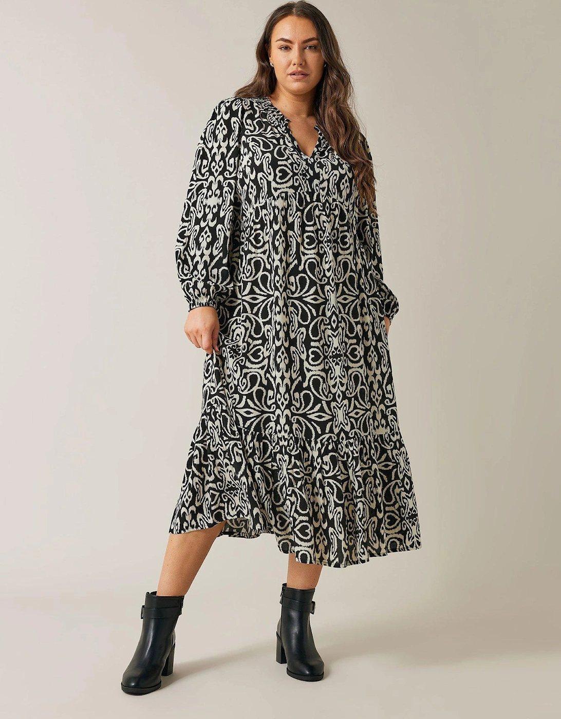 3/4 Sleeve Midi Dress - Black, 2 of 1