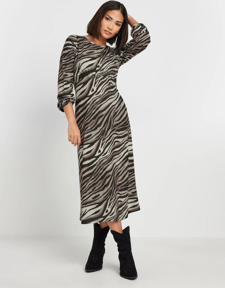 Petite Long Sleeve Midi Dress - Brown