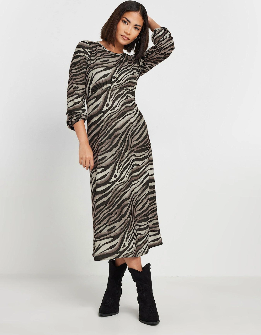 Petite Long Sleeve Midi Dress - Brown, 2 of 1