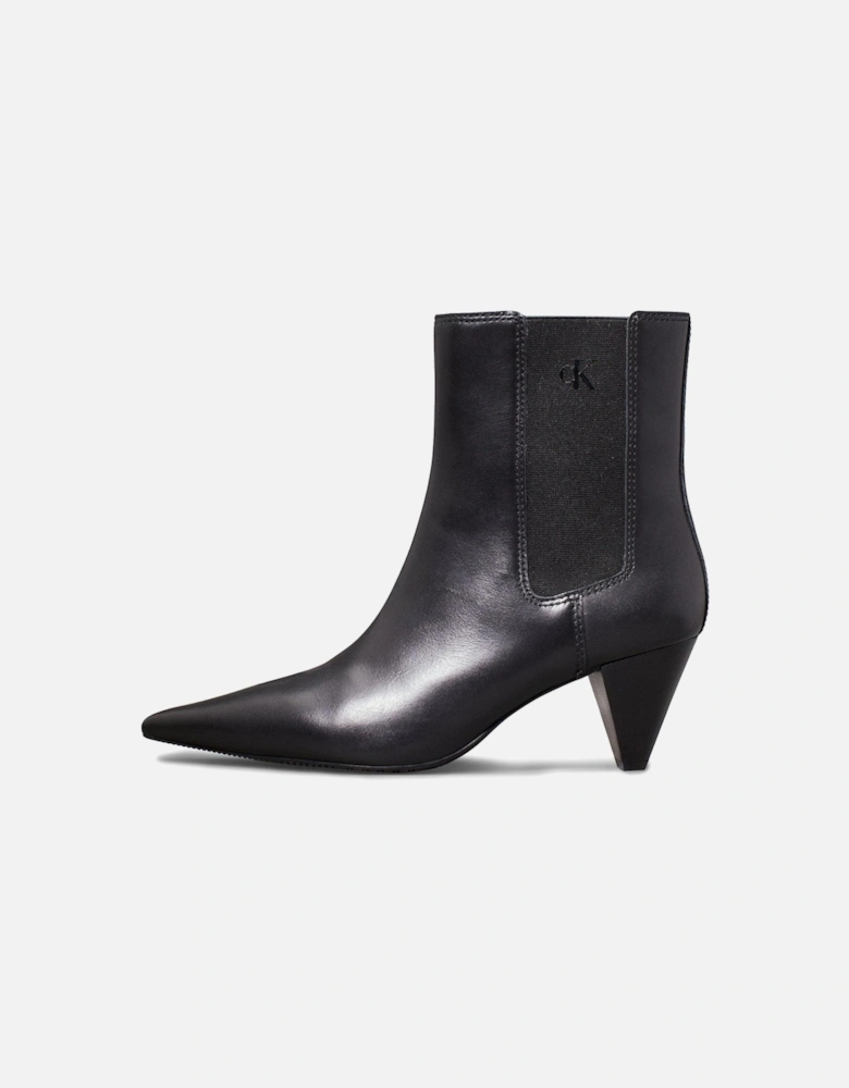 Pointed Heel Ankle Boots - Black