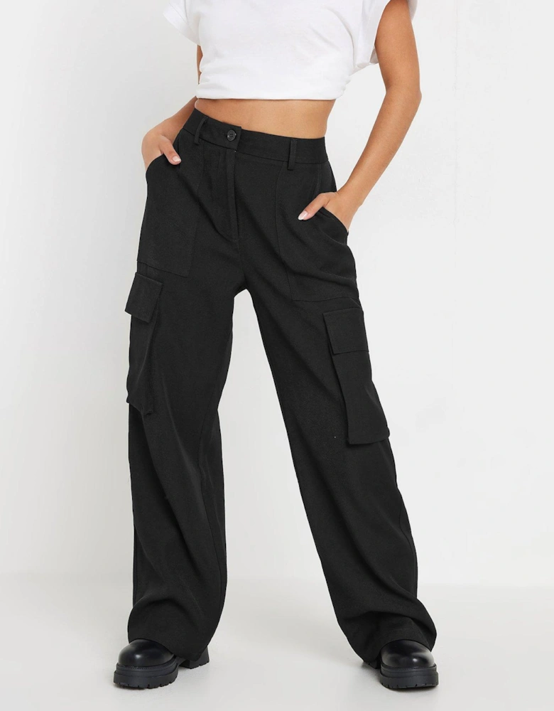 Petite Utility Wide Leg Trousers - Black