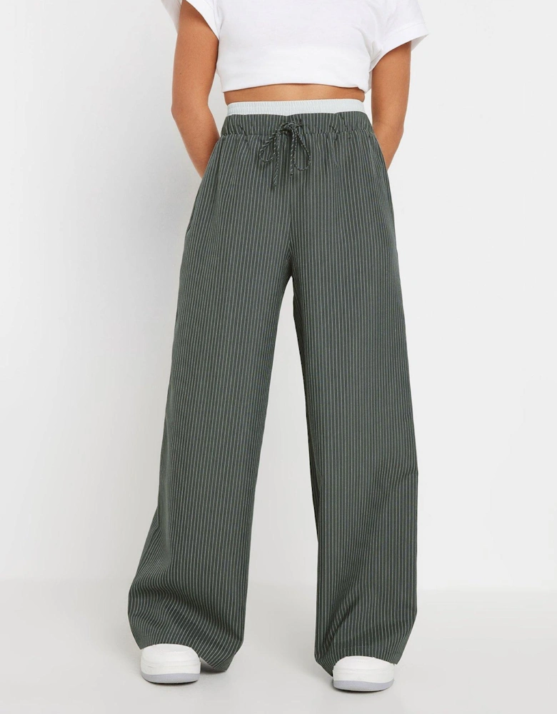 Petite Pinstripe Wide Leg Troupers - Grey