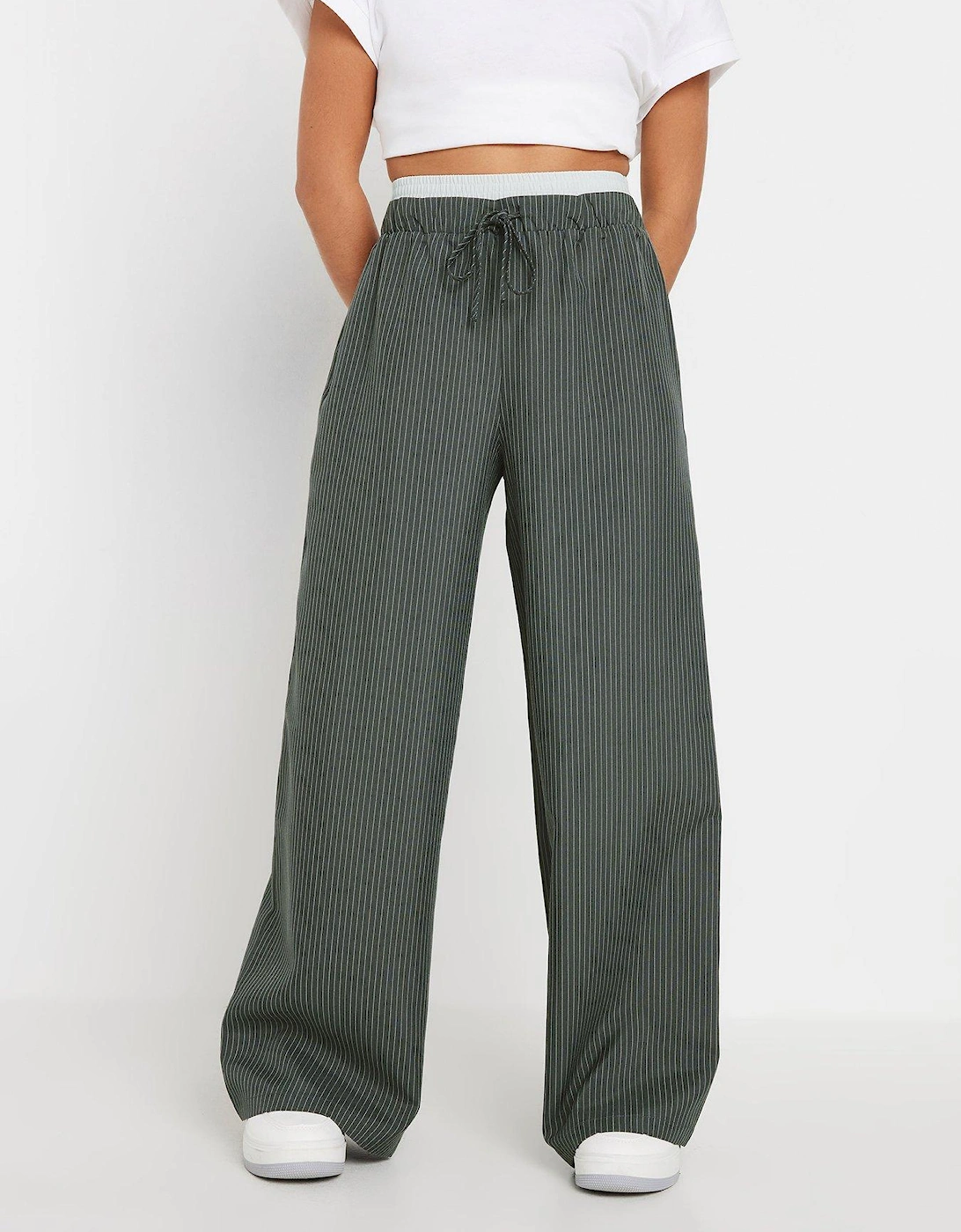 Petite Pinstripe Wide Leg Troupers - Grey, 2 of 1