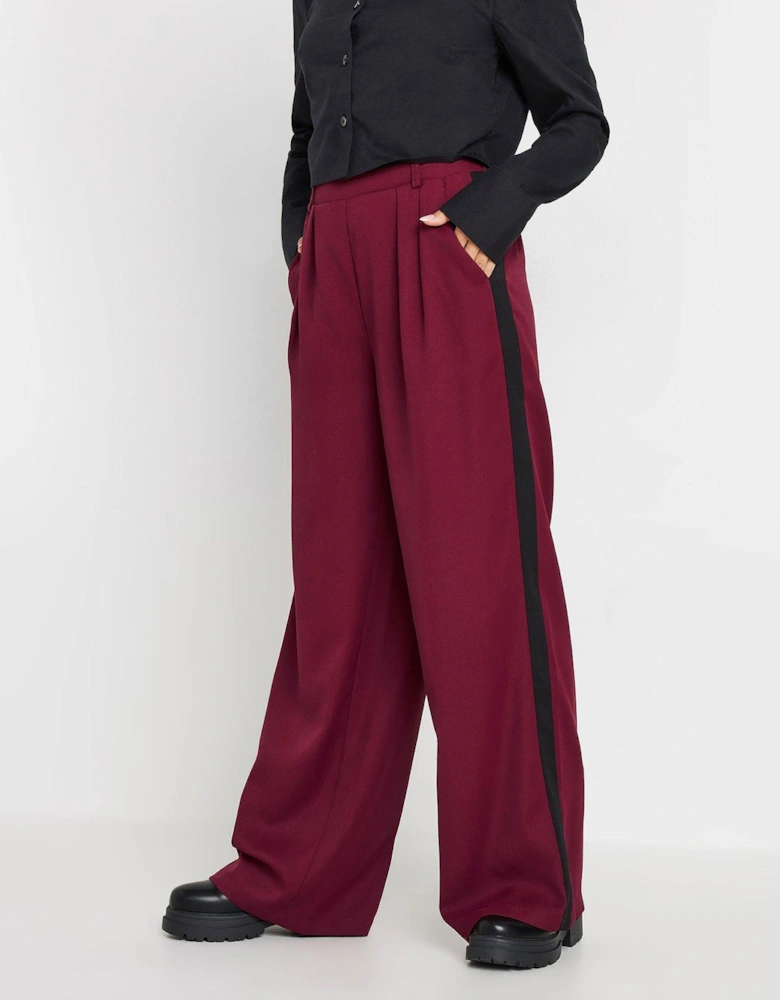 Petite Side Stripe Contrast Wide Leg Trousers - Red