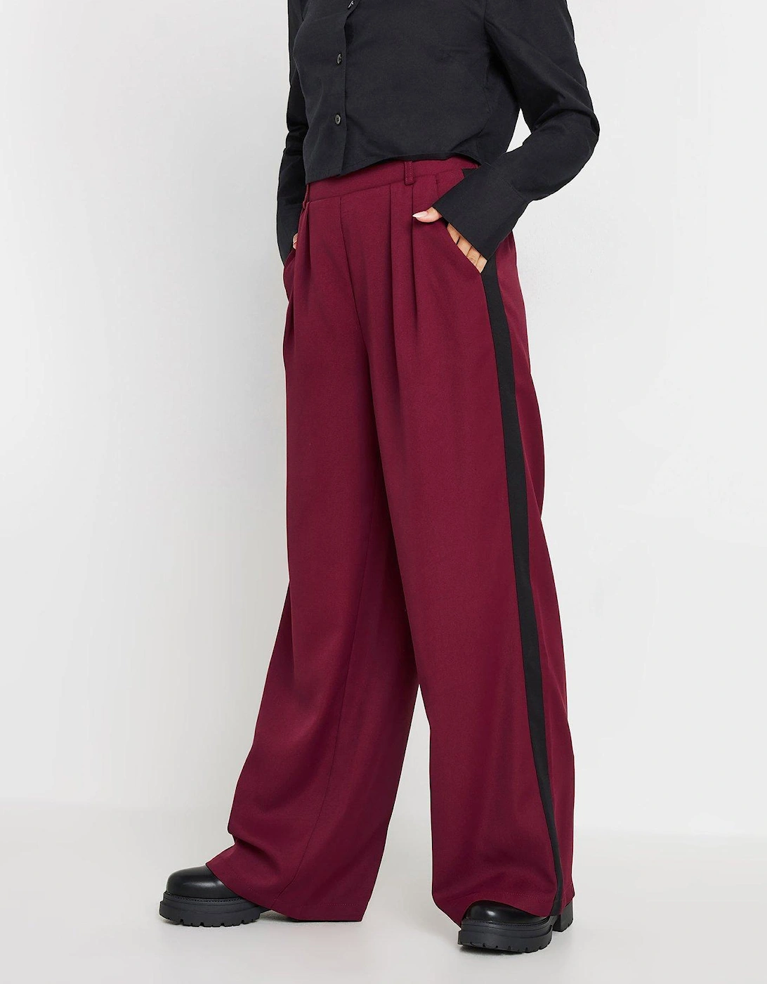 Petite Side Stripe Contrast Wide Leg Trousers - Red, 2 of 1