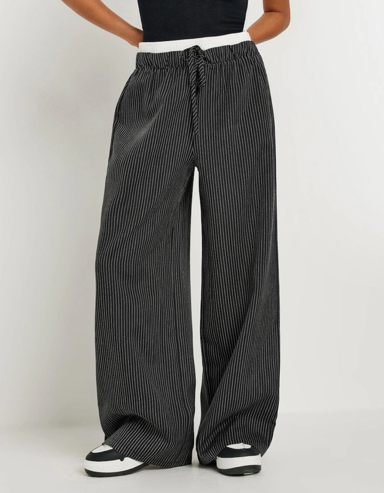 Petite Pinstripe Wide Leg Troupers - Black