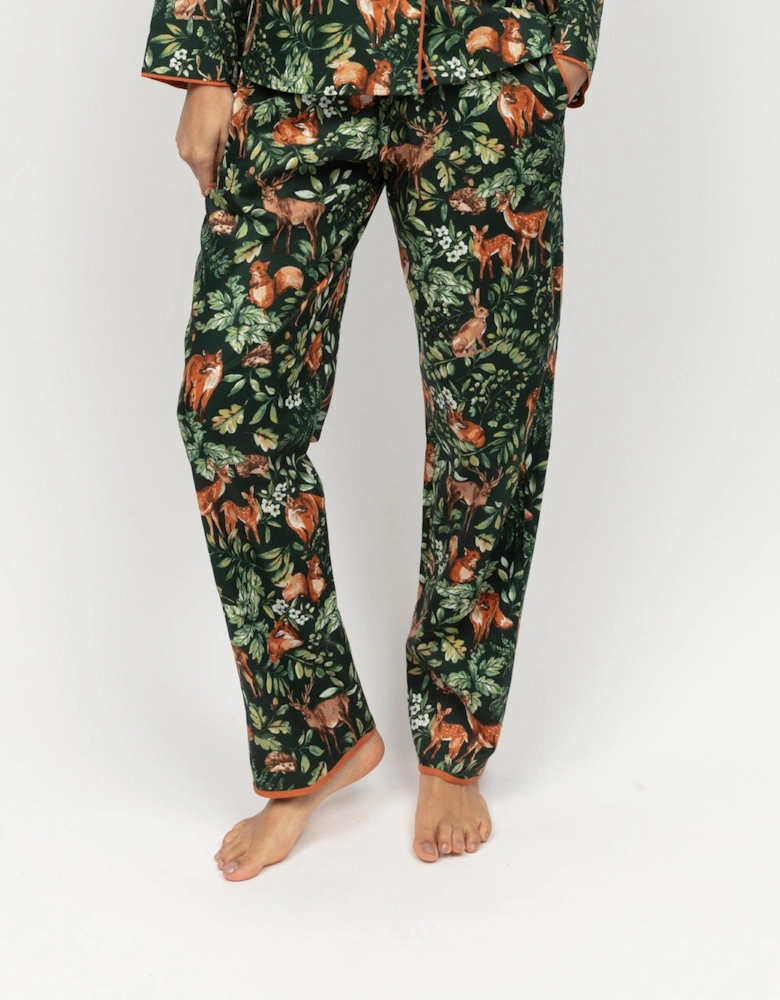 Forrest Dark Green Woodland Print Pyjama Bottoms - Green