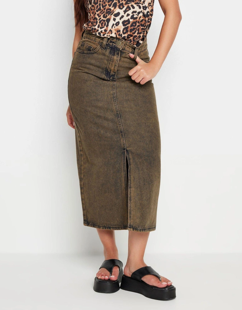 Petite Acid Wash Midi Skirt