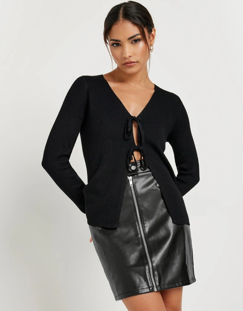 Petite Zip Pu Mini Skirt - Black