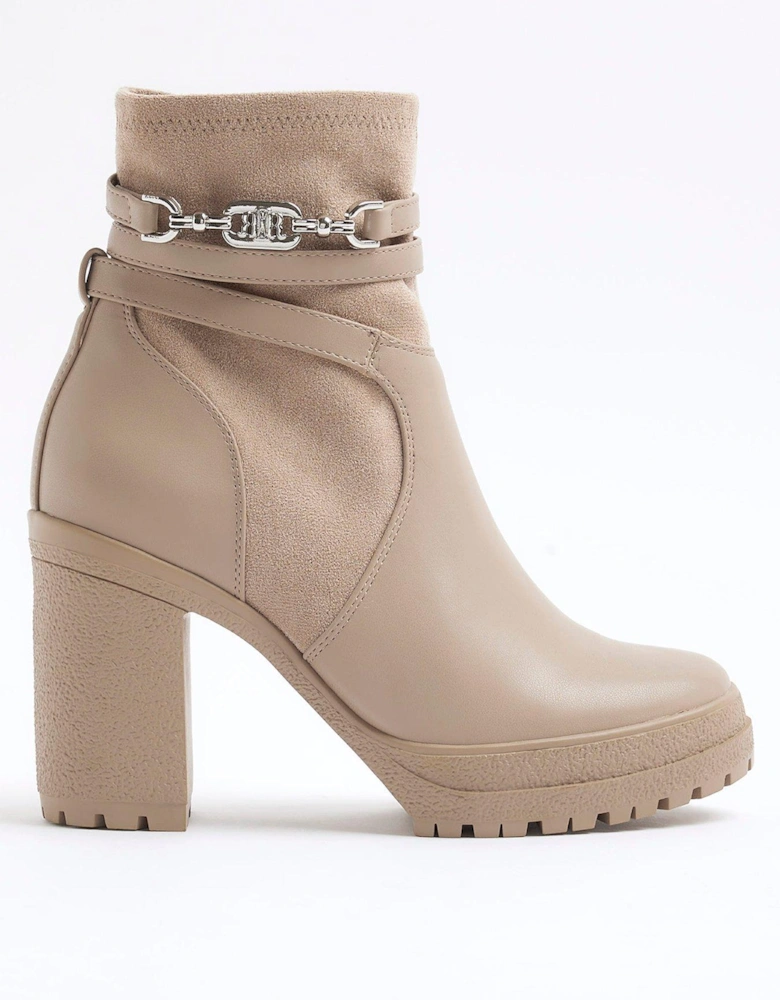 Strap Heeled Boot - Beige