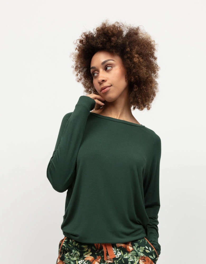 Forrest Green Jersey Slouch Long Sleeve Pyjama Top - Green