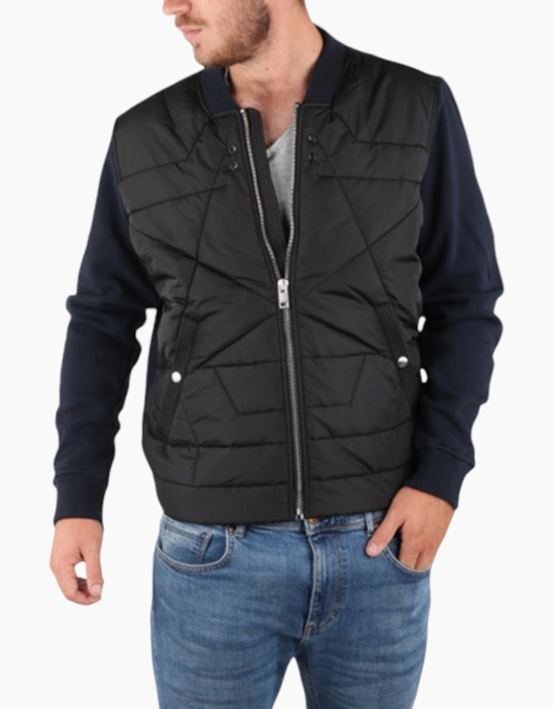 Men's DIESEL S KINGS Mens Bomber Jacket Padded Casual Winter Outwear Black Fleece Coat - Size: Regular/36