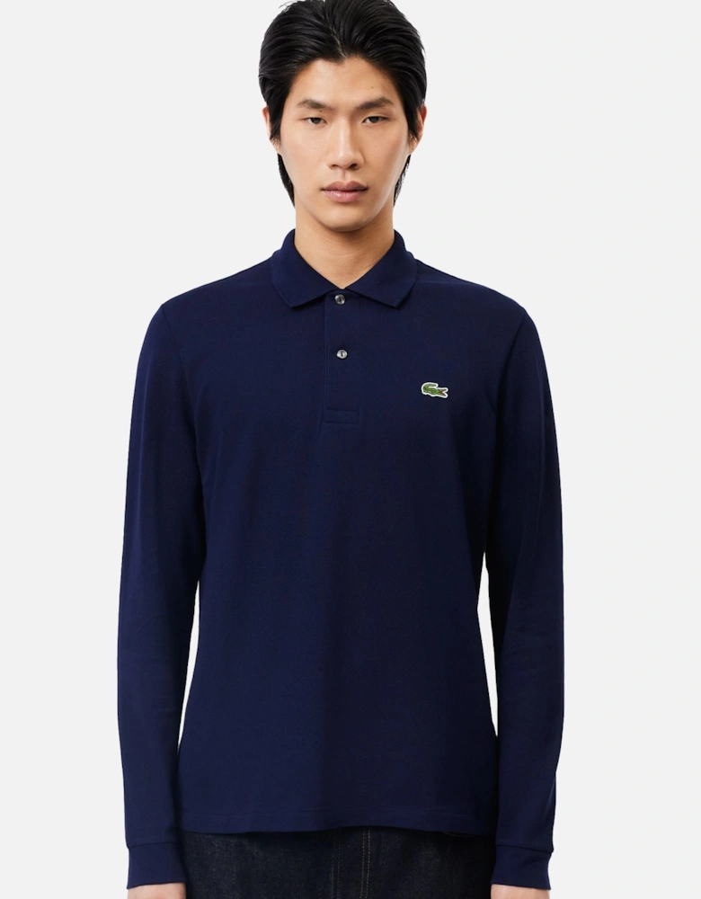 Classic Fit Long Sleeve Polo Shirt Midnight Blue