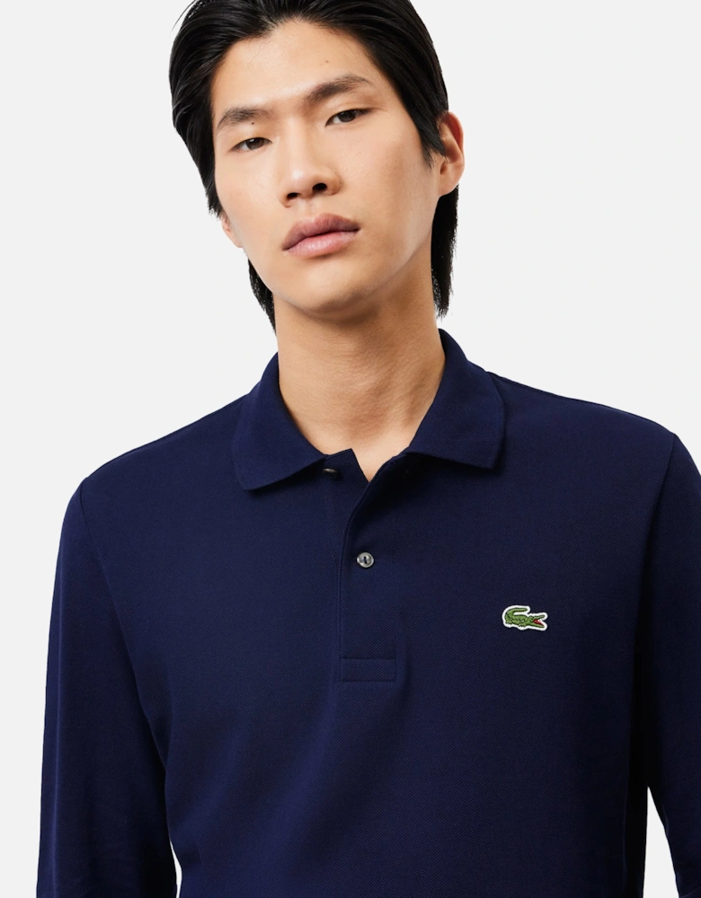 Classic Fit Long Sleeve Polo Shirt Midnight Blue