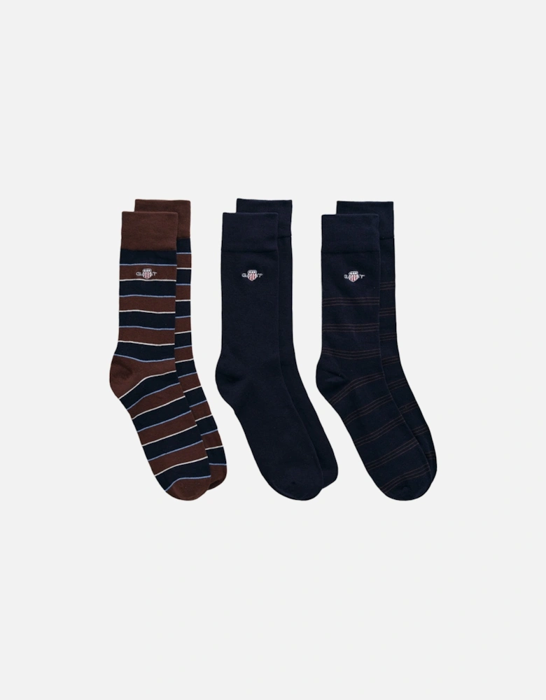 3-Pack Shield Rugger Stripe Socks Gift Set, Evening Blue