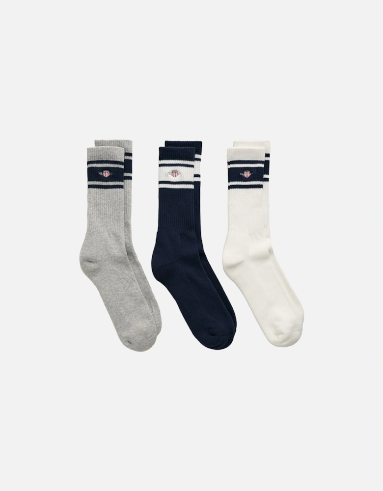 3-Pack Shield Sport Socks, Black/Grey/White