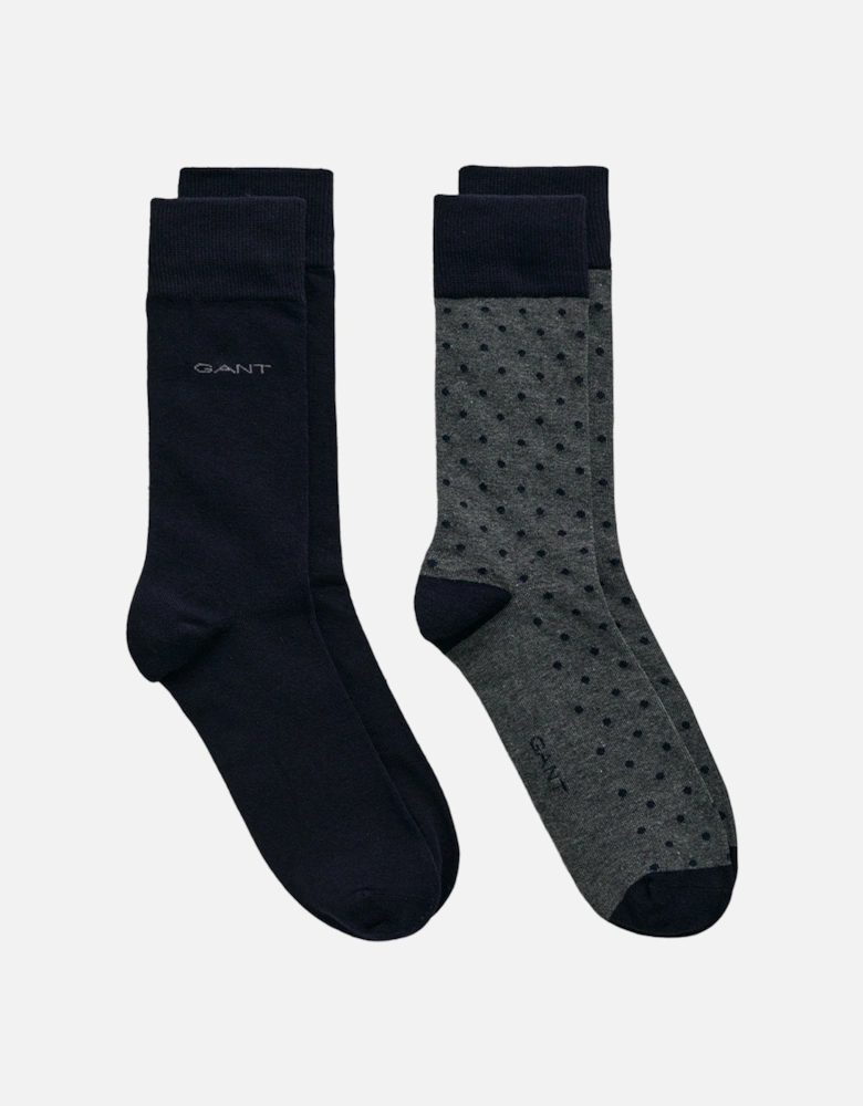 2-Pack Dot & Solid Socks, Charcoal Melange