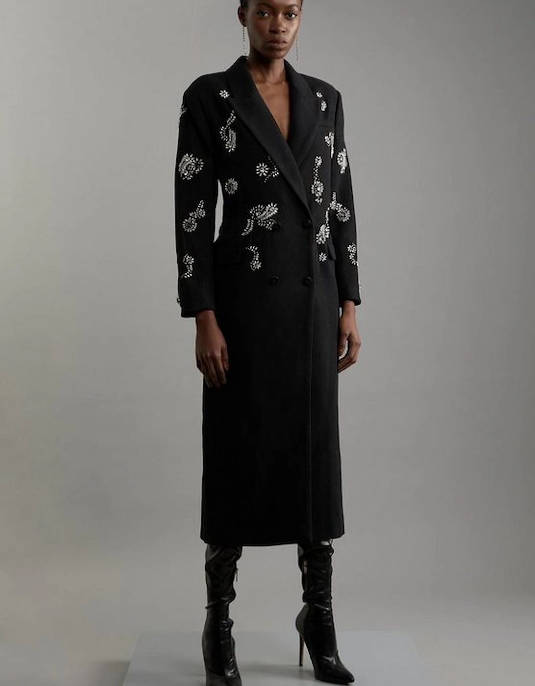 Tailored Wool Blend Embellished Maxi Coat, 5 of 4