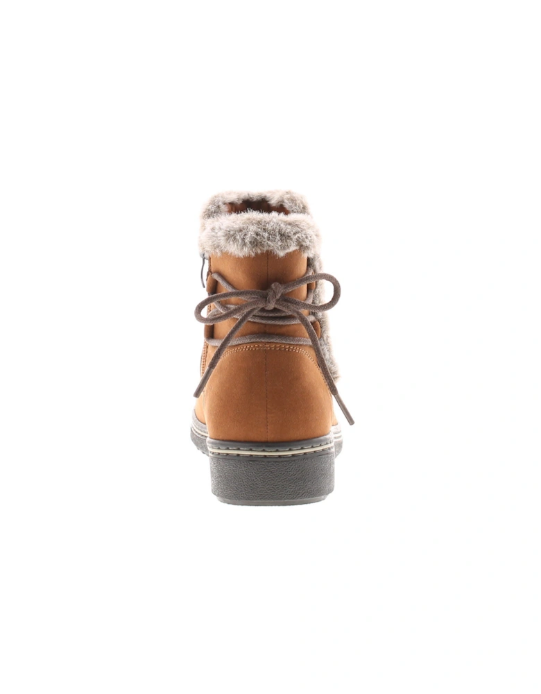 Womens Ankle Boots Fuax Fur Trim Mollie Zip Fastening tan UK Size