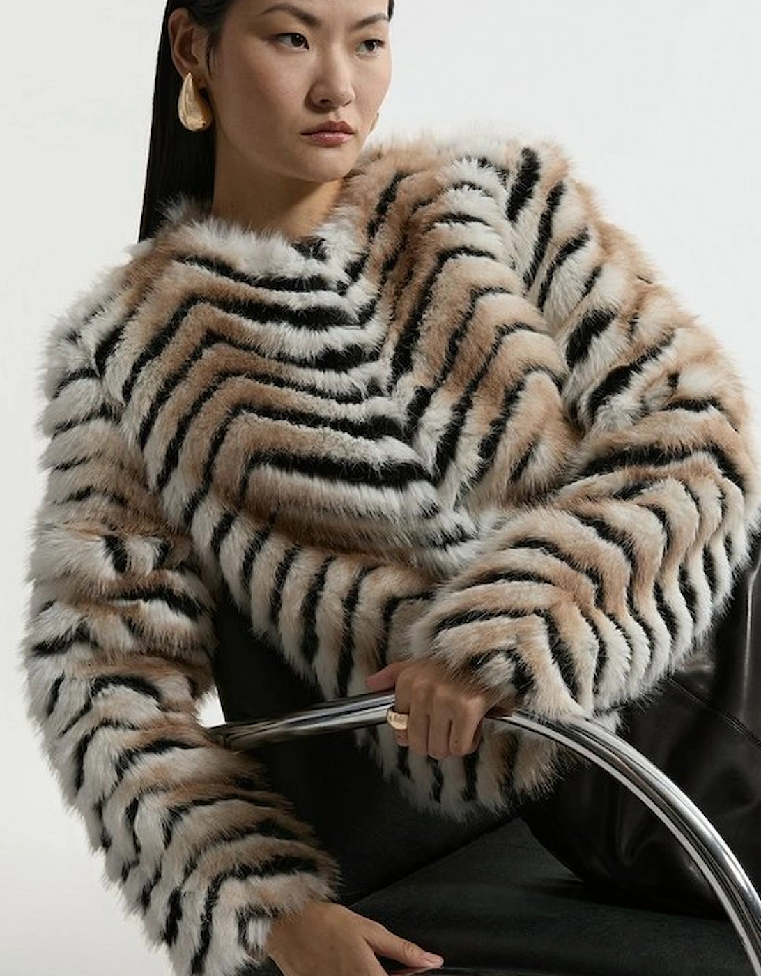 Pattern Faux Fur Collarless Jacket, 4 of 3