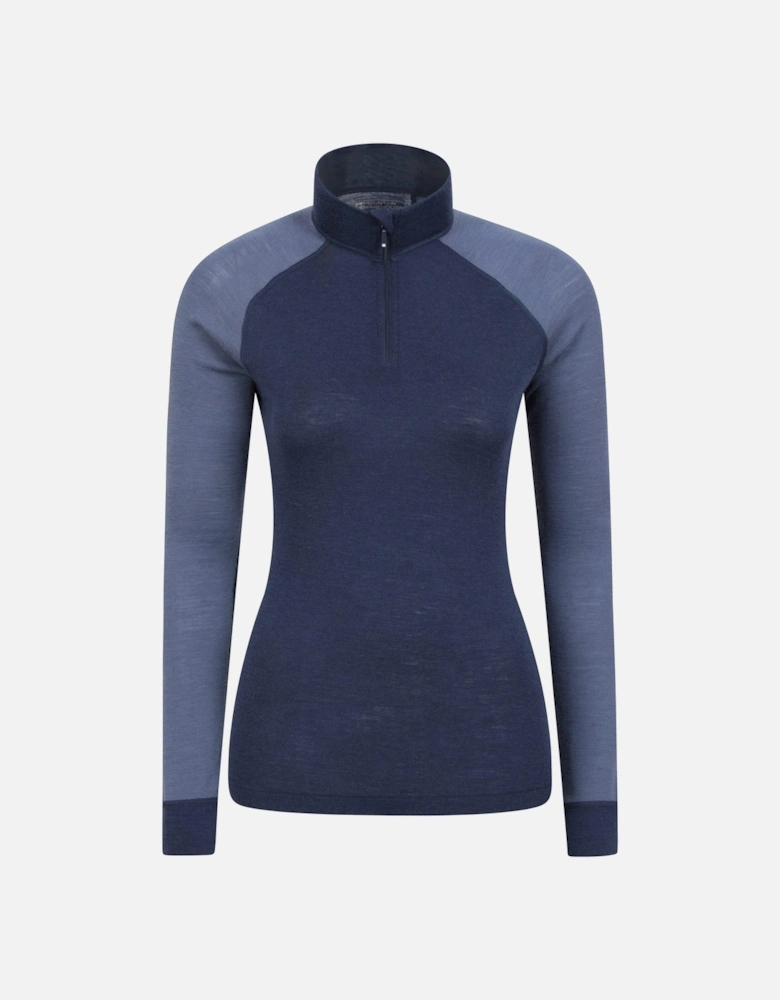 Womens/Ladies Merino Wool Zip Neck Thermal Top