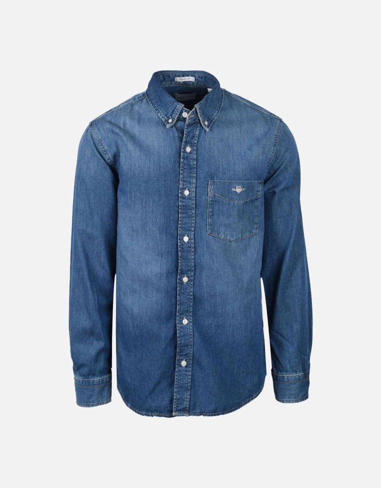 Reg Denim Long Sleeve Shirt Mid Blue Worn In