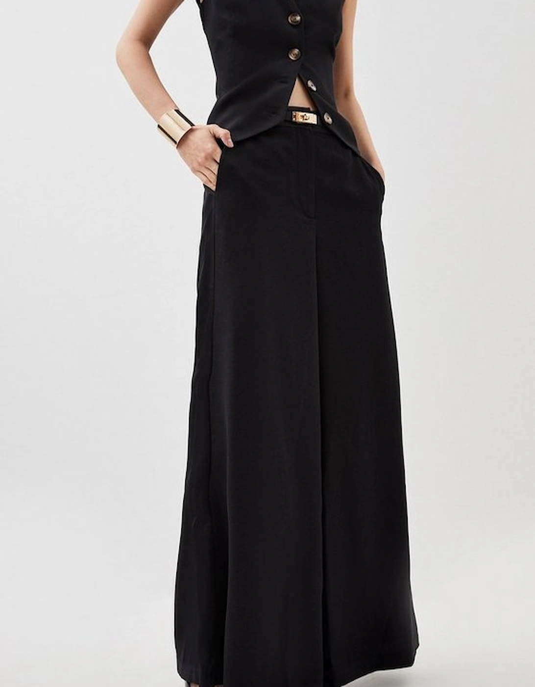 Satin Back Crepe Woven Wide Leg Trousers