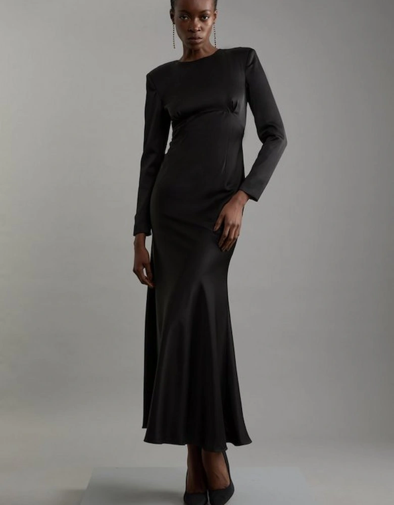 Satin Back Crepe Long Sleeved Column Woven Midaxi Dress