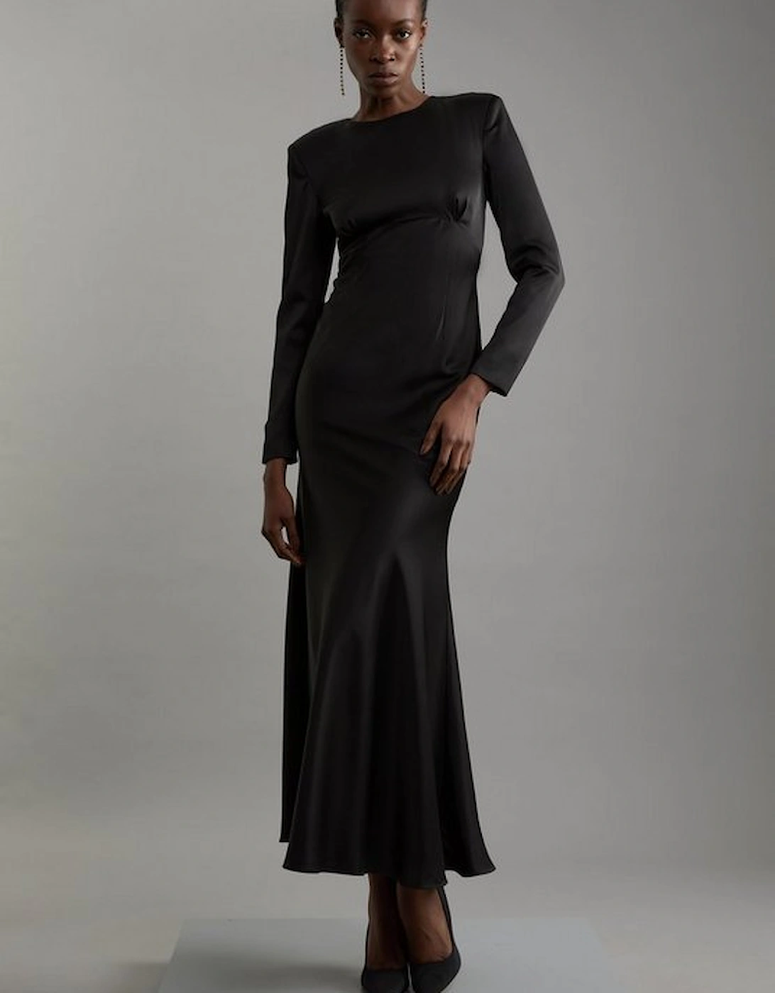 Satin Back Crepe Long Sleeved Column Woven Midaxi Dress, 5 of 4