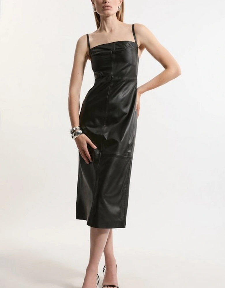 Leather Clean Minimal Strappy Pencil Dress