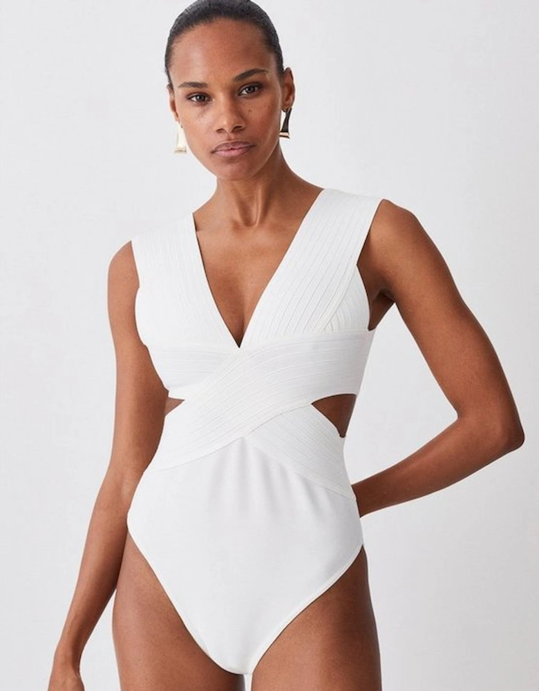 Bandage Textured V Neck Swimsuit