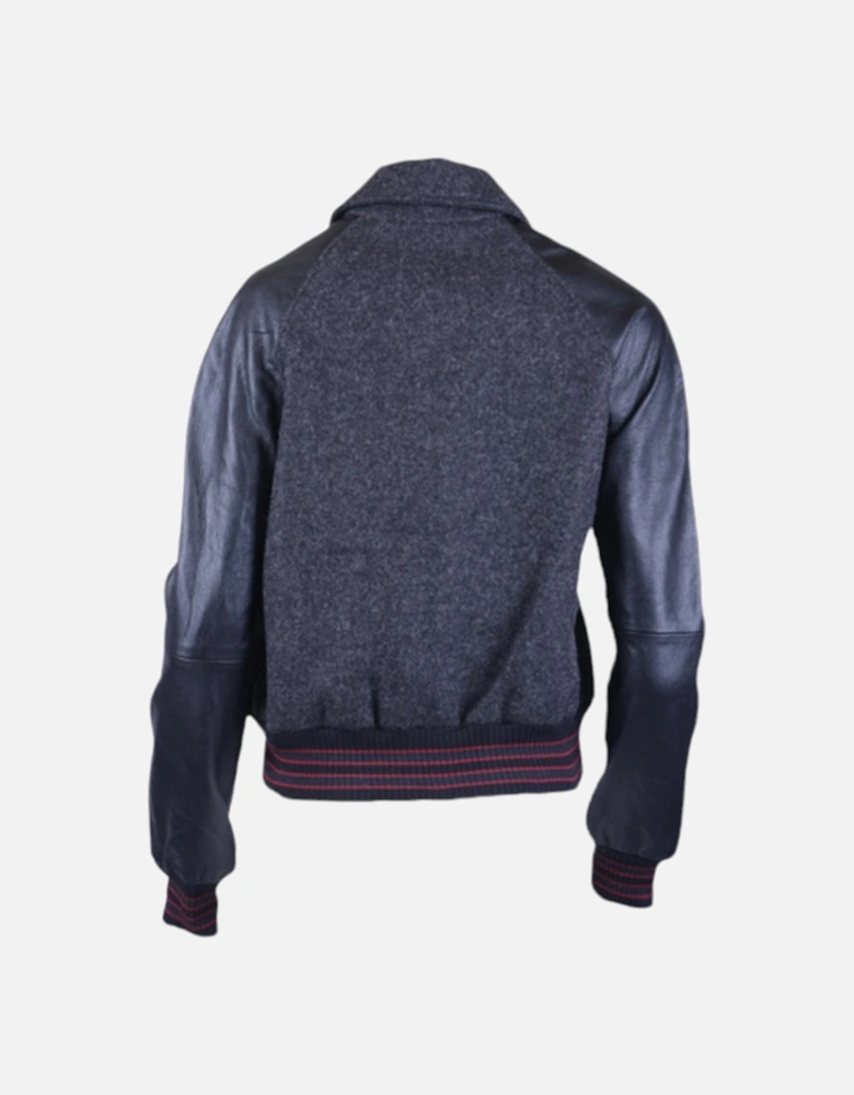 L CREW Womens Varsity Jacket Black Leather