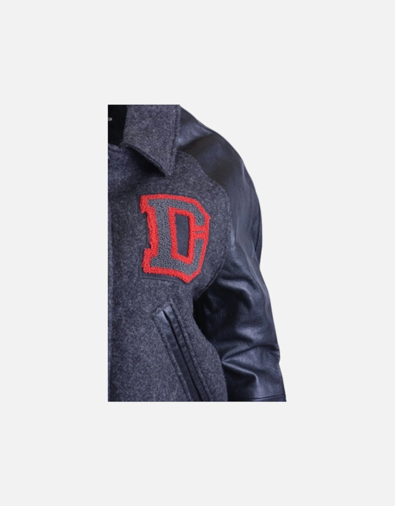 L CREW Womens Varsity Jacket Black Leather
