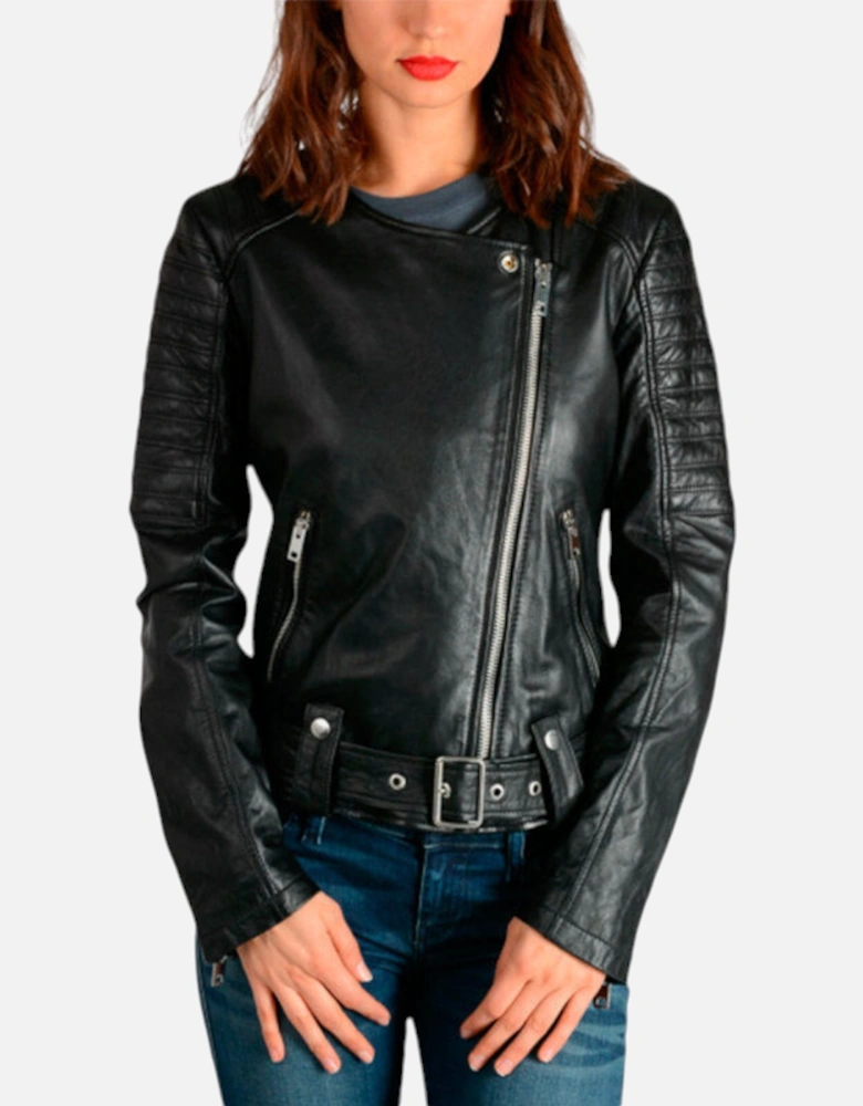 L MADE Womens Biker Jacket Black Leather Long Sleeve Ladies Zip Up Coat