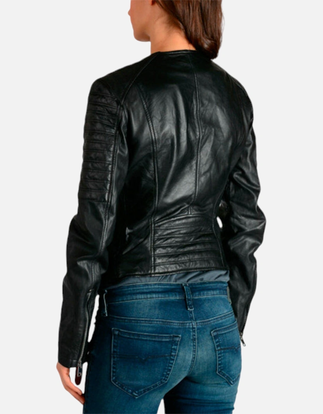 L MADE Womens Biker Jacket Black Leather Long Sleeve Ladies Zip Up Coat