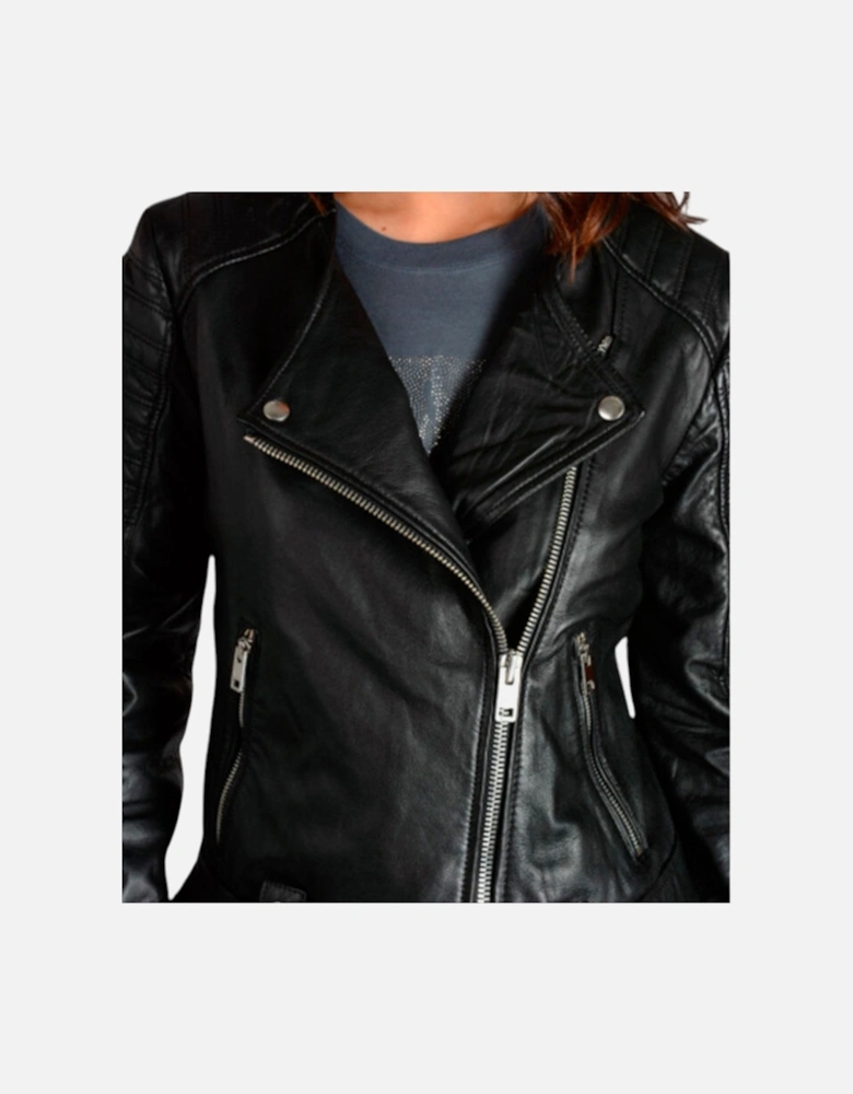 L MADE Womens Biker Jacket Black Leather Long Sleeve Ladies Zip Up Coat