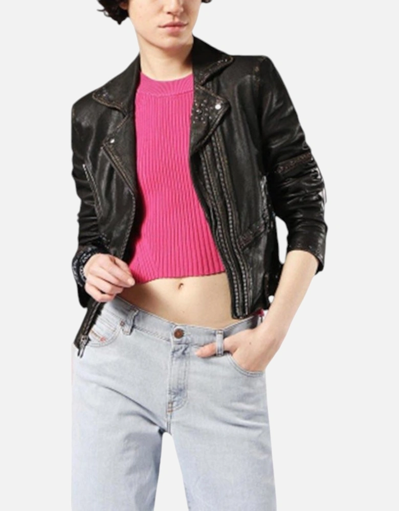 L TERRY Womens Biker Jacket Genuine Leather Long Sleeve