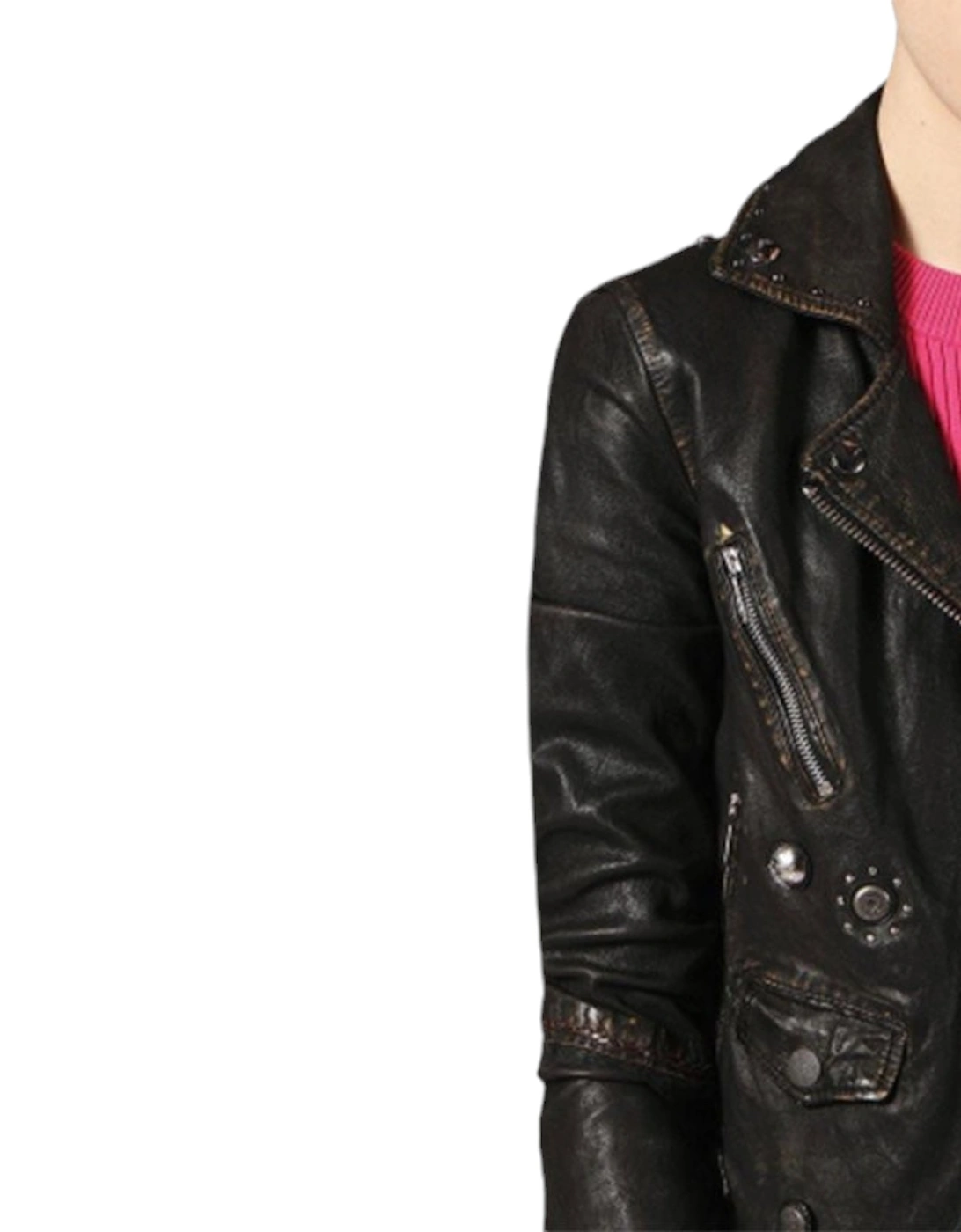 L TERRY Womens Biker Jacket Genuine Leather Long Sleeve