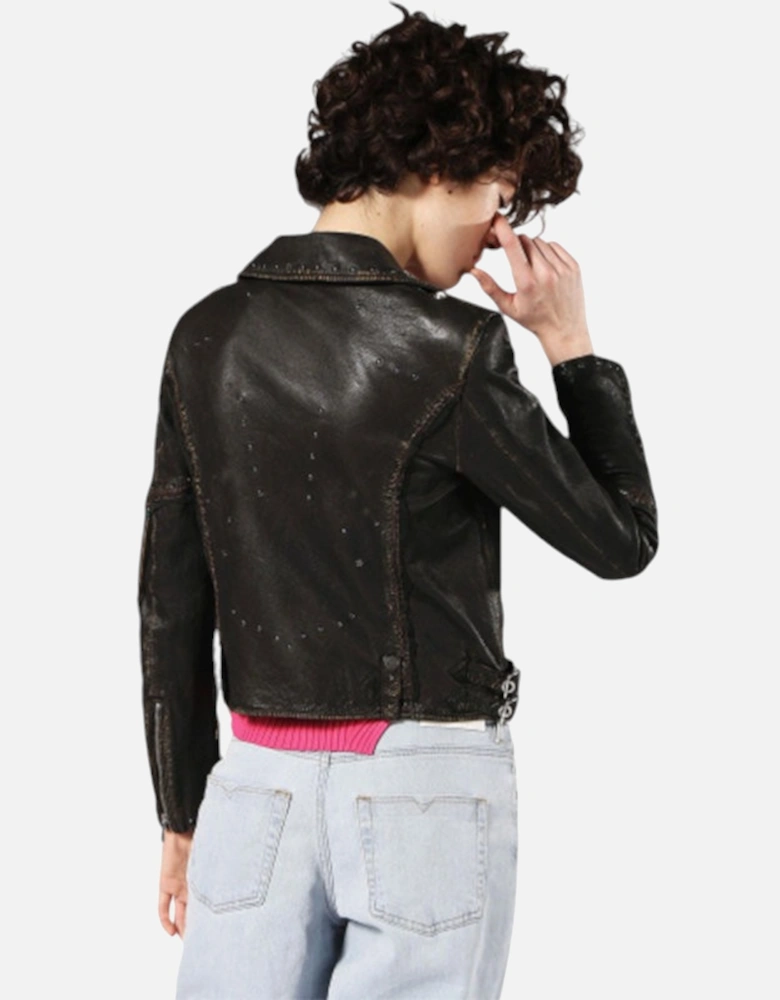 L TERRY Womens Biker Jacket Genuine Leather Long Sleeve