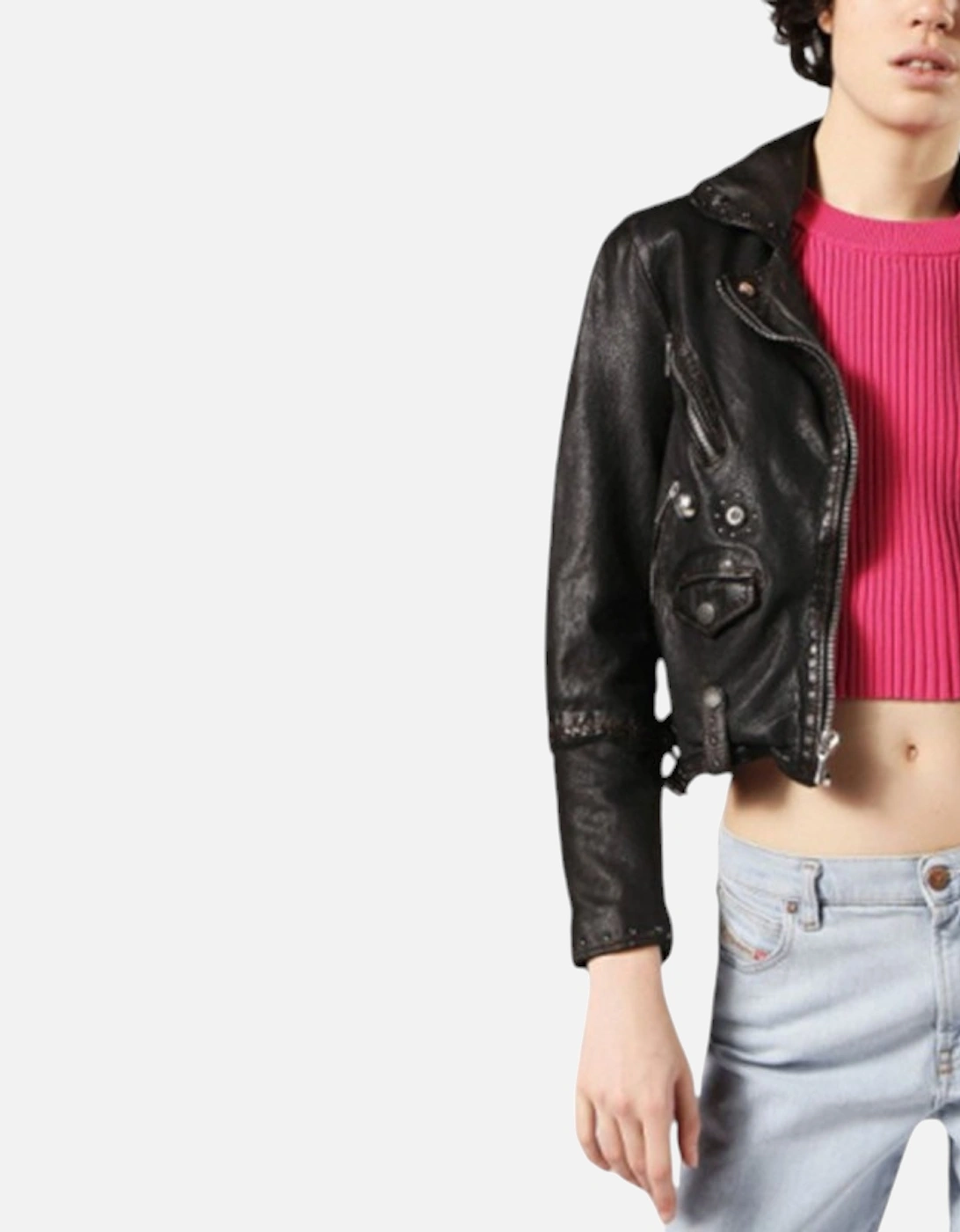 L TERRY Womens Biker Jacket Genuine Leather Long Sleeve
