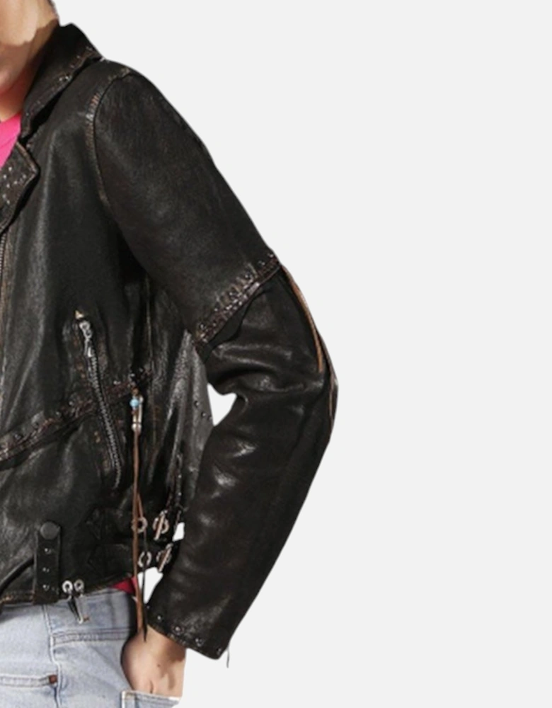 L TERRY Womens Biker Jacket Genuine Leather Long Sleeve