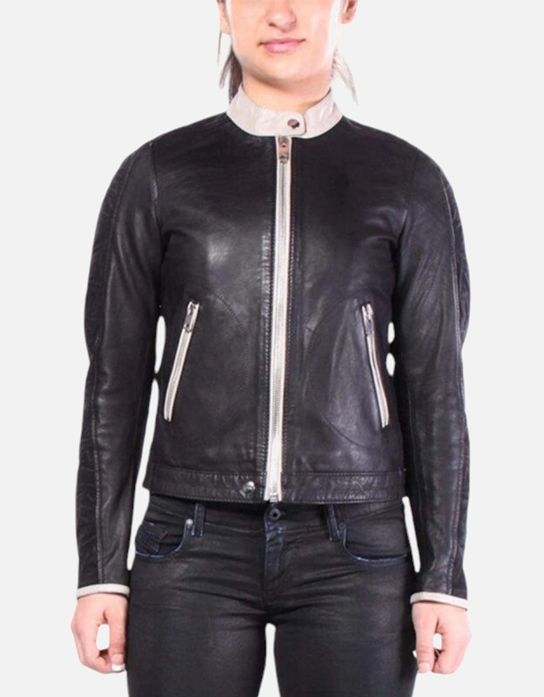 L GIN Womens Leather Jacket Long Sleeve Cafe Racer Ladies Biker Zip Coat