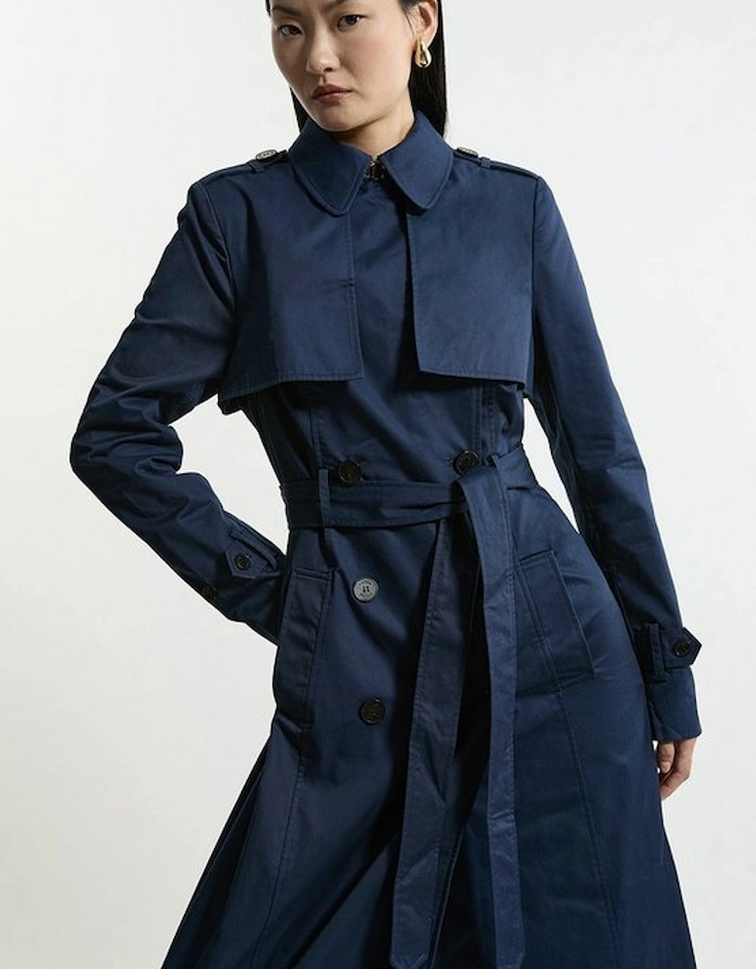 Tailored Wrap Storm Flap Belted Longline Trench Coat, 4 of 3