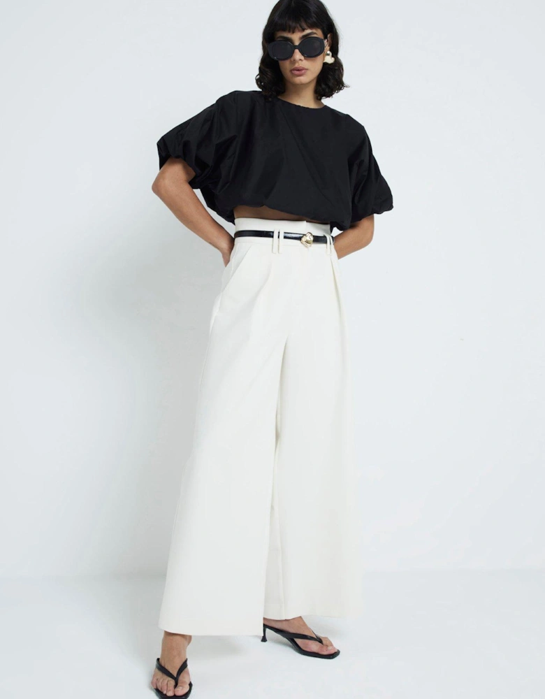 High Waist Wide Leg Trouser - Cream