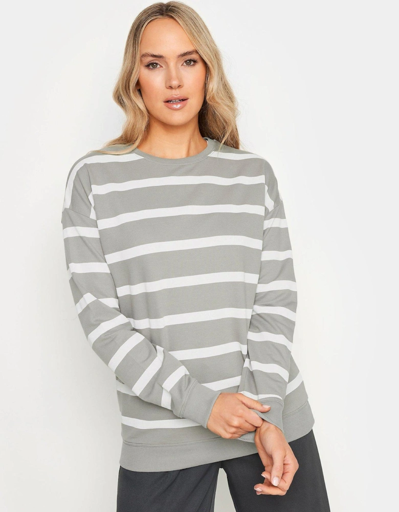 Tall Crew Neck Grey White Stripe Sweatshirt