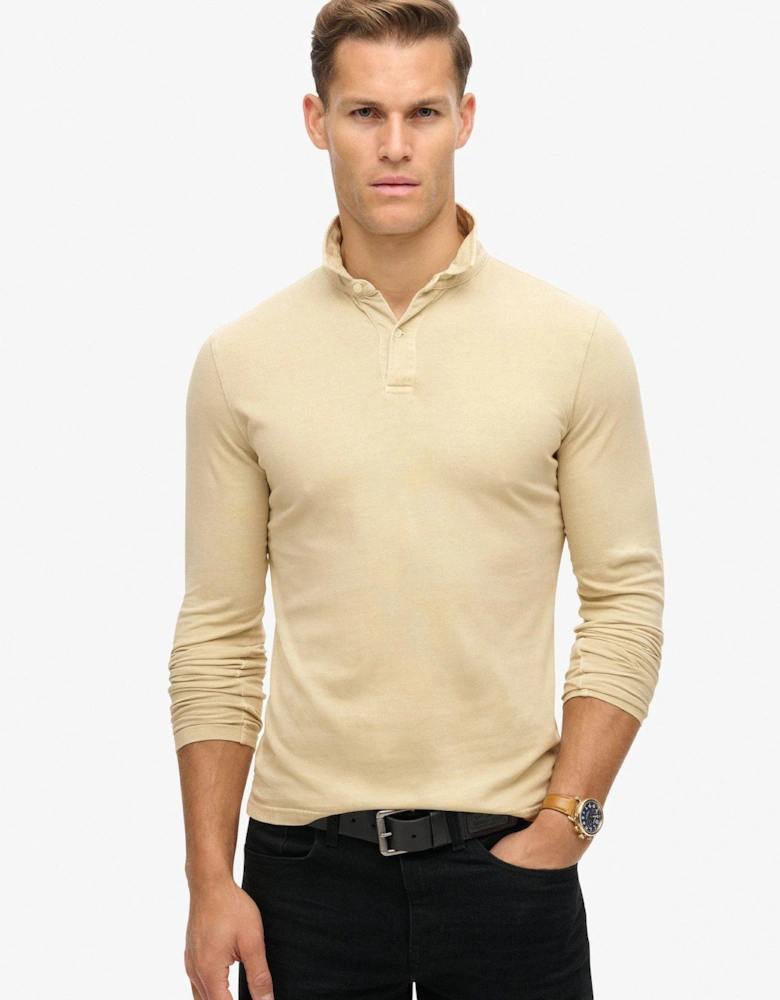 Studios Long Sleeve Slim Fit Jersey Polo Shirt - Beige