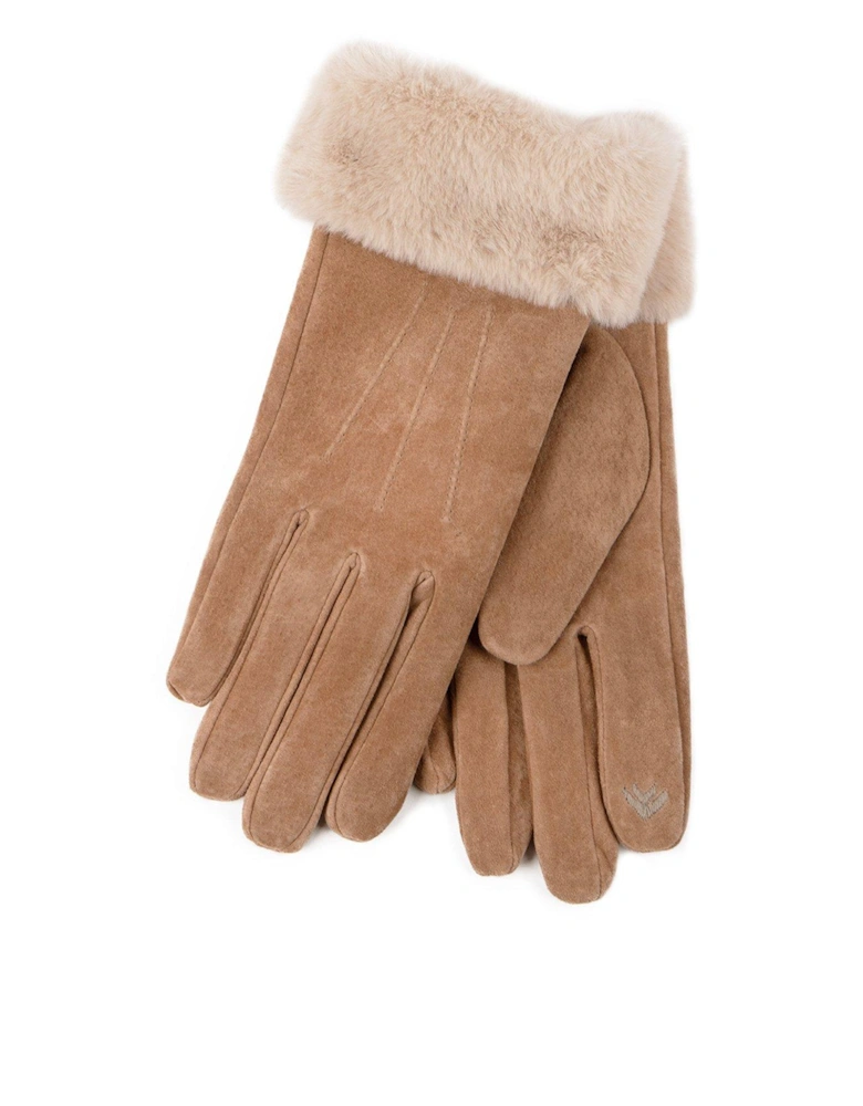 Isotoner 3 Point Suede Gloves - Tan