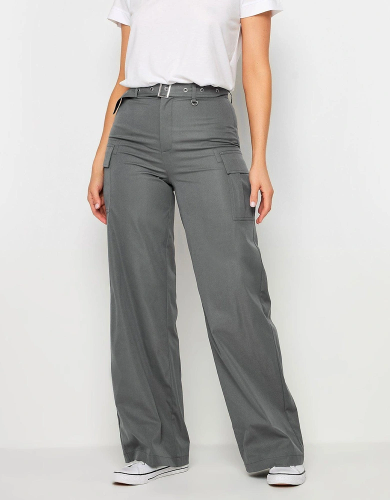 Tall Belted Wide Leg Trousers - Grey