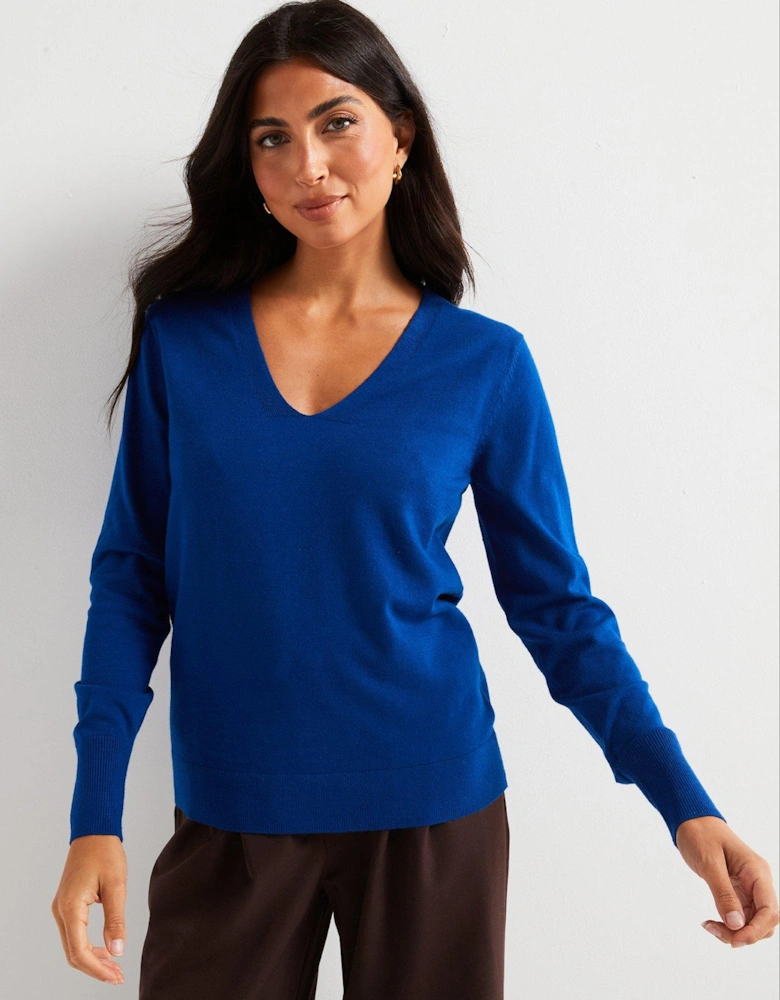 V Neck Jumper - Bright Blue