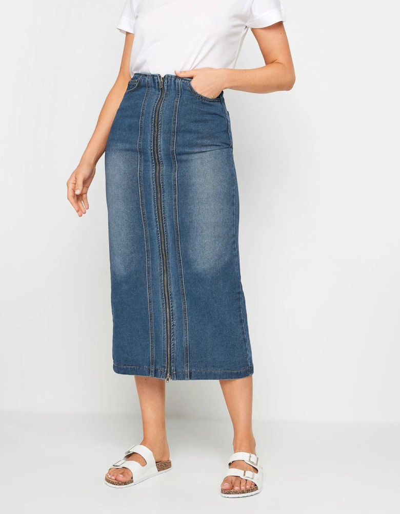 Tall Zip Denim Skirt - Blue